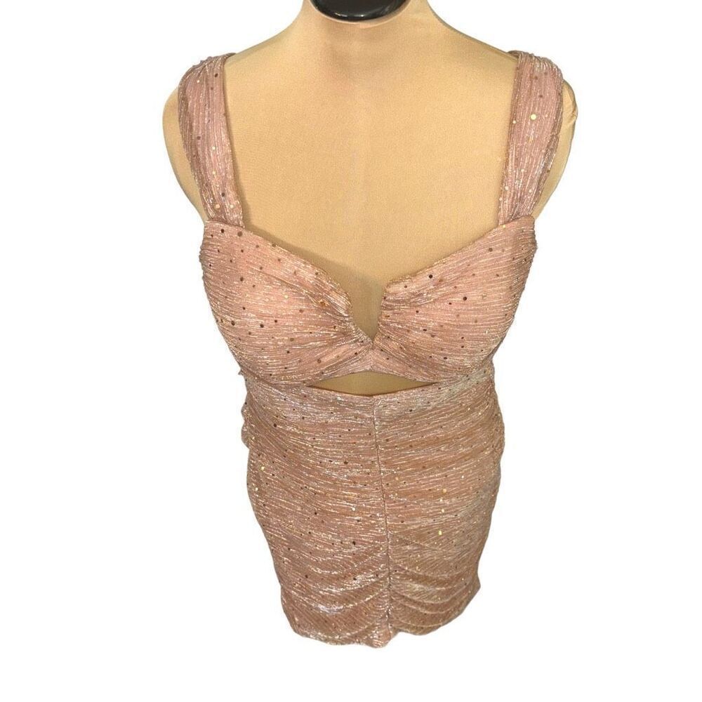 MORGAN & CO Ruched Cutout Sequin Minidress In Rose Gold Size XL NEW - Picture 3 of 15